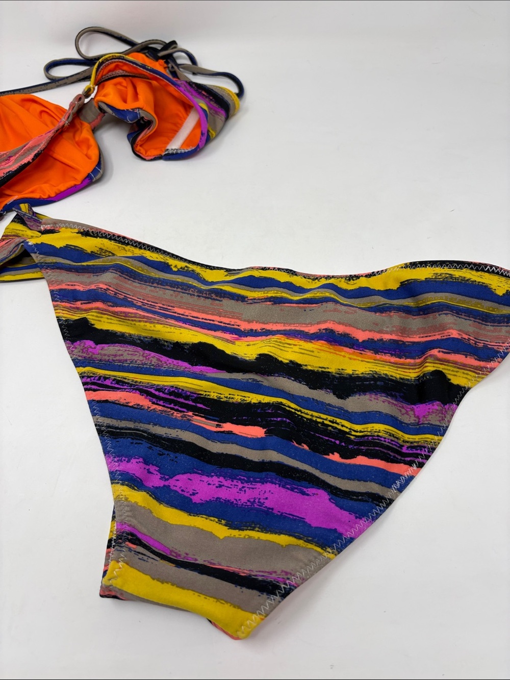STUSSY 2 Piece Vibrant Stripe Halter Bikini Swimsuit size L - Picture 5 of 7